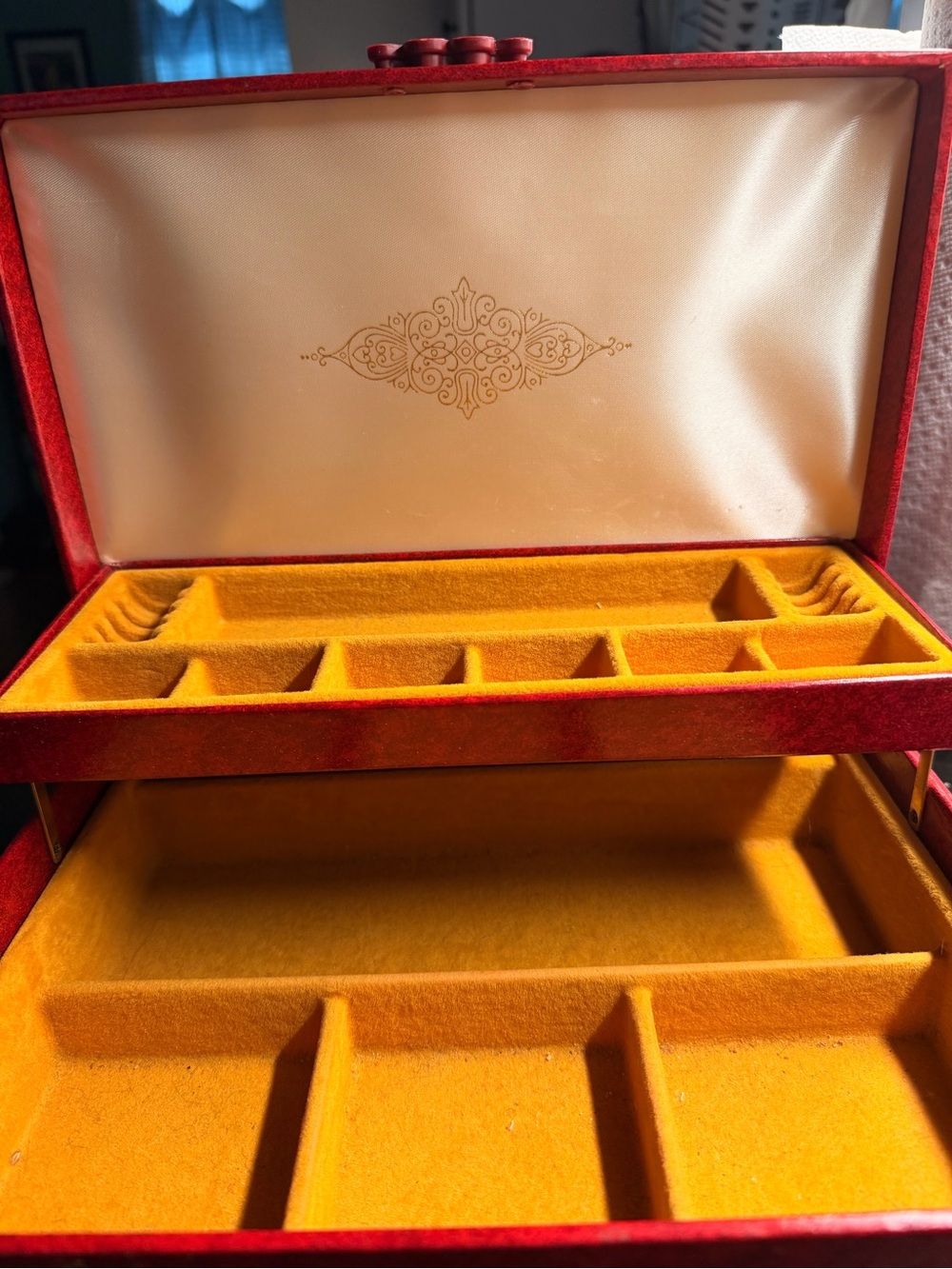 Mele & Co Velvet Jewelry Organizer Box in Red and Yellow - Luxury Home Storage